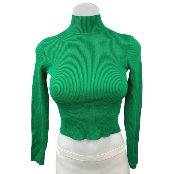 Divided by H&M Green Ribbed Knit Turtleneck Cropped Pullover Sweater Top Size S - Picture 1 of 4
